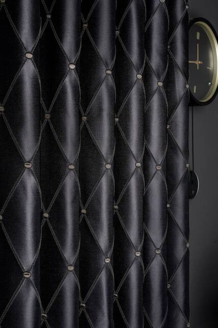 Black Curtain For Living Room & Bedroom, Luxury Diamond Embroidery Custom Size Drape, Cream Beige Gray Options - image 1