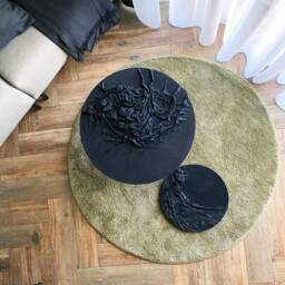 Textured Black Moon Canvas Wall Decor, Mixed Media Relief Art - thumbnail 4