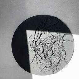 Textured Black Moon Canvas Wall Decor, Mixed Media Relief Art - thumbnail 3
