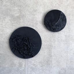 Textured Black Moon Canvas Wall Decor, Mixed Media Relief Art - thumbnail 2