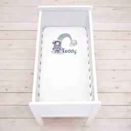 Personalised Custom Bedding Sheet, Cot, Crib, Toddler Bed, Space Theme Nursery, Any Name, Astronaught, Rainbow, New Baby Gift, Decor - thumbnail 1