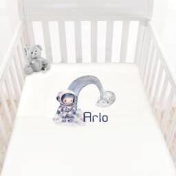 Personalised Custom Bedding Sheet, Cot, Crib, Toddler Bed, Space Theme Nursery, Any Name, Astronaught, Rainbow, New Baby Gift, Decor - thumbnail 2