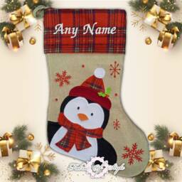 Personalised Tartan Christmas Stocking Luxury Embroidered Xmas Stockings Santa Reindeer Snowman Hessian - thumbnail 3