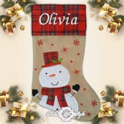 Personalised Tartan Christmas Stocking Luxury Embroidered Xmas Stockings Santa Reindeer Snowman Hessian - thumbnail 2