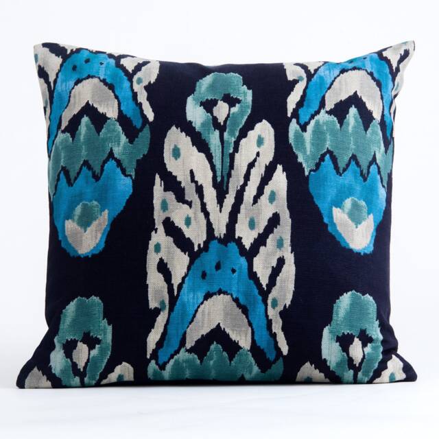 Ethnic Ikat Pillow Cover, Aqua Teal Navy, Vervain Fabric - image 1