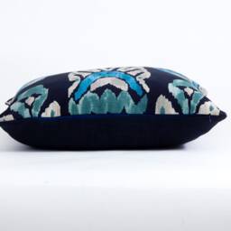 Ethnic Ikat Pillow Cover, Aqua Teal Navy, Vervain Fabric - thumbnail 3