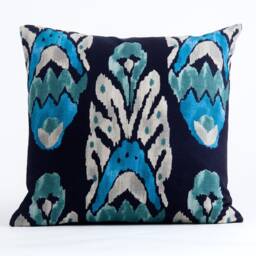 Ethnic Ikat Pillow Cover, Aqua Teal Navy, Vervain Fabric - thumbnail 1