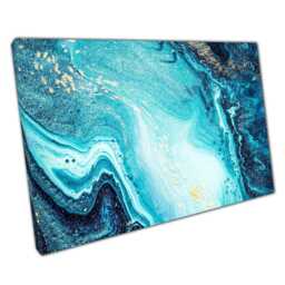 Ocean-Inspired Abstract Marbling Canvas Print Blue & Gold Wall Art For Home Office Decor - thumbnail 1