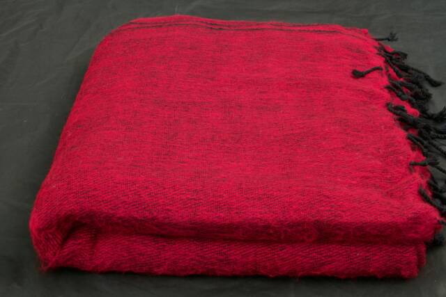 Handwoven Maroon Yak Wool Blanket - Large Himalayan Travel Wrap - image 1