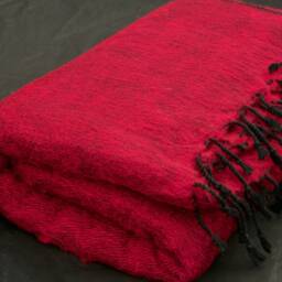 Handwoven Maroon Yak Wool Blanket - Large Himalayan Travel Wrap - thumbnail 3