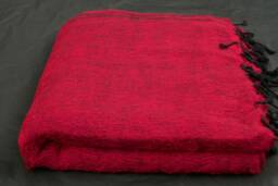 Handwoven Maroon Yak Wool Blanket - Large Himalayan Travel Wrap - thumbnail 1