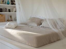Linen Sheet-Linen Bed Sheets in Natural Color With White Stripes-Linen Bedding - Fitted Sheet-Linen Flat Bed Sheet - thumbnail 1