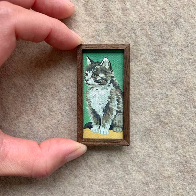 Kitten Miniature Canvas Print Vintage Style Dollhouse Decor - image 1