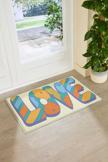 Elizabeth Olwen Love Indoor Outdoor Doormat - Heart Entrance Rug Colourful Home Decor Housewarming Gift 90x60cm - image 1