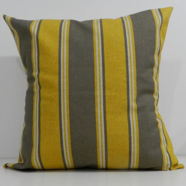 New 18x18 Inch Designer Handmade Pillow Case in Yellow, Kelp & Natural Stripe