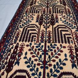 3x10 Beljik Hallway Rug - Handmade Afghan Wool Runner Ivory Red Blue Carpet - thumbnail 2