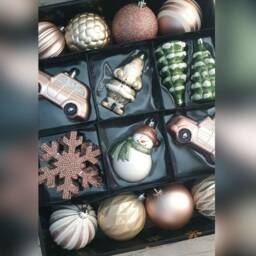 25 Piece Christmas Tree Bauble Decorations Set. Blush Pink Blue Gold, Red & White - thumbnail 4