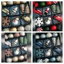 25 Piece Christmas Tree Bauble Decorations Set. Blush Pink Blue Gold, Red & White