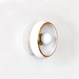 White Ceramic Wall Sconce With Gold Accent - Porcelain Bathroom Lamp - thumbnail 3