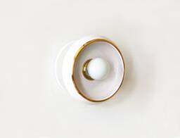 White Ceramic Wall Sconce With Gold Accent - Porcelain Bathroom Lamp