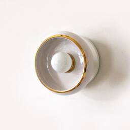 White Ceramic Wall Sconce With Gold Accent - Porcelain Bathroom Lamp - thumbnail 4