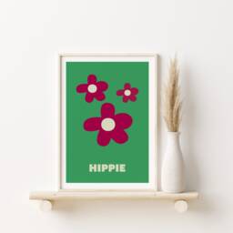 Hippie Flower Art Print Pink & Green Pop Color Poster - thumbnail 2