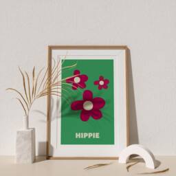 Hippie Flower Art Print Pink & Green Pop Color Poster - thumbnail 3