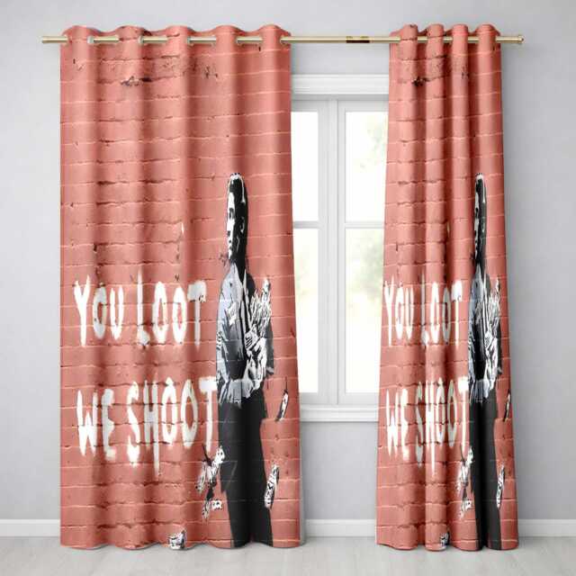 Businessman Holding Money Satirical Brick Wall Graffiti Modern Artistic Home Decor Readymade Eyelet Ring Top Thermal 100% Blackout Curtains - image 1