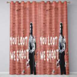 Businessman Holding Money Satirical Brick Wall Graffiti Modern Artistic Home Decor Readymade Eyelet Ring Top Thermal 100% Blackout Curtains - thumbnail 3