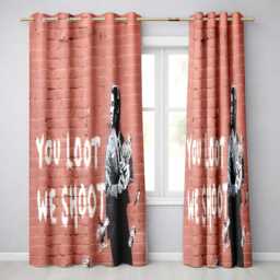 Businessman Holding Money Satirical Brick Wall Graffiti Modern Artistic Home Decor Readymade Eyelet Ring Top Thermal 100% Blackout Curtains