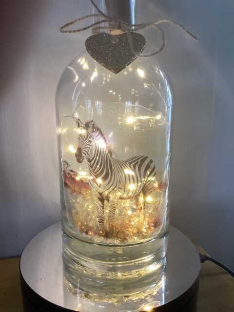 Zebra Light Up Bottle, Bottle Lamp With Gift Messaging Service & Bag