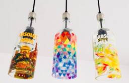 Industrial Light Fixture - Chandelier Ceiling Lamp Made From Colourful Absolut Vodka Bottle For Home, Restaurant & Bar Island