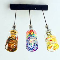 Industrial Light Fixture - Chandelier Ceiling Lamp Made From Colourful Absolut Vodka Bottle For Home, Restaurant & Bar Island - thumbnail 2