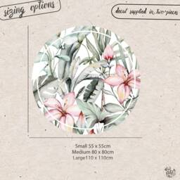 Tropical Green Leaves & Pink Flower Circle Wall Decal Sticker By Dizzy Duck - thumbnail 3