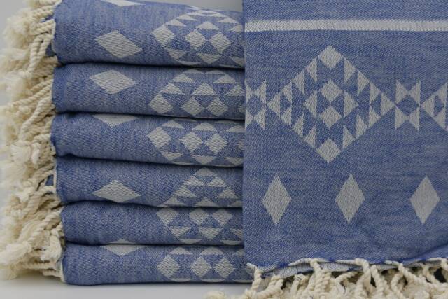 "Navy Blue Towel, Kilim Patterned Towel, 40""x70" - image 1