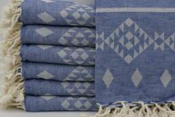 "Navy Blue Towel, Kilim Patterned Towel, 40""x70"