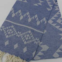 "Navy Blue Towel, Kilim Patterned Towel, 40""x70" - thumbnail 3