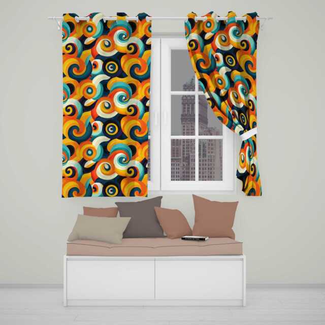 Abstract Modern Fluid Curl Shapes Vibrant Seamless Pattern Readymade Eyelet Ring Top Thermal 100% Blackout Curtains - image 1