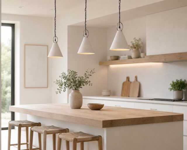 White Ceramic Pendant Light Kitchen Island Lighting Handmade Cone Lamp Modern Farmhouse Decor - image 1