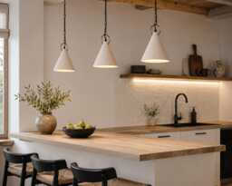 White Ceramic Pendant Light Kitchen Island Lighting Handmade Cone Lamp Modern Farmhouse Decor - thumbnail 1