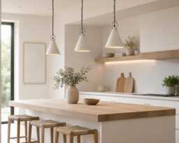 White Ceramic Pendant Light Kitchen Island Lighting Handmade Cone Lamp Modern Farmhouse Decor - thumbnail 1