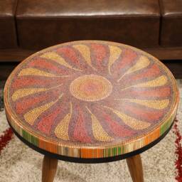 Handmade Resin Colored Pencil Coffee Table - Unique Round Design - thumbnail 2