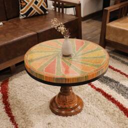 Handmade Resin Colored Pencil Coffee Table - Unique Round Design - thumbnail 1