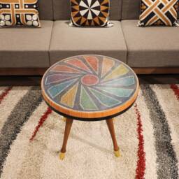 Handmade Resin Colored Pencil Coffee Table - Unique Round Design - thumbnail 3