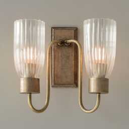 Jim Lawrence Ltd Morston Double Fluted Wall Light , Antiqued Brass, Sconce, Glass Light, Traditional, Vintage, Industrial, Retro