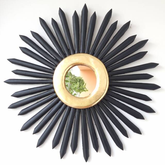 Peruvian Black Perfect Sun Mirror 50 cm Handmade Wall Decor - Carved Wood Round Statement For Living Room Bathroom - image 1