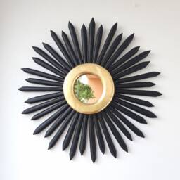 Peruvian Black Perfect Sun Mirror 50 cm Handmade Wall Decor - Carved Wood Round Statement For Living Room Bathroom - thumbnail 2