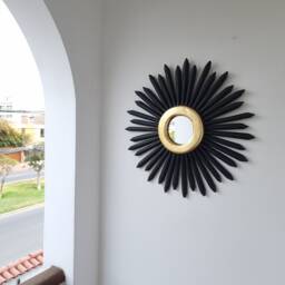 Peruvian Black Perfect Sun Mirror 50 cm Handmade Wall Decor - Carved Wood Round Statement For Living Room Bathroom - thumbnail 3