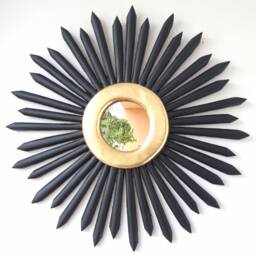 Peruvian Black Perfect Sun Mirror 50 cm Handmade Wall Decor - Carved Wood Round Statement For Living Room Bathroom - thumbnail 1