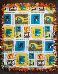 Jungle Friends Panther, Zebra, Monkey, Giraffe, Elephant, Toucan, & Tiger Fleece Tie Blanket